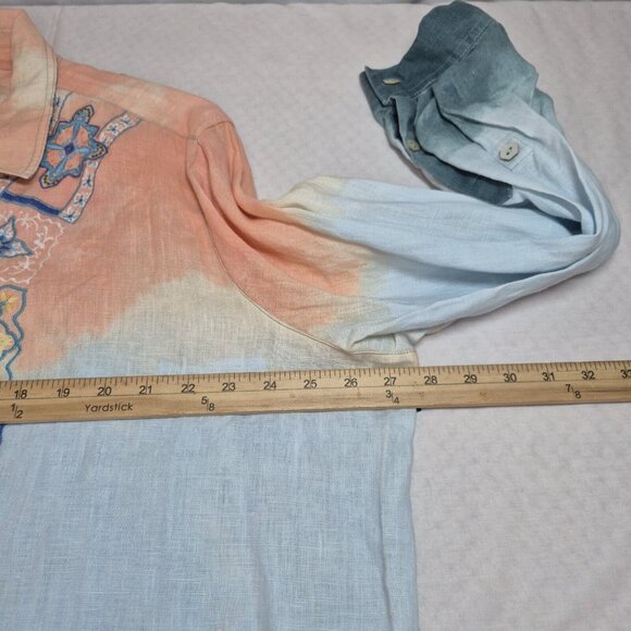 John Mark Women's Shirt Size 2X Top  Linen Tie Dye Embroidered Button Down 53,1 - Picture 10 of 11